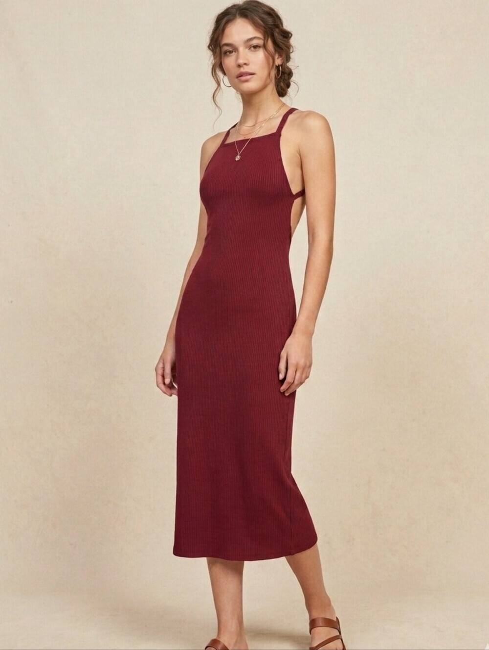 Reformation Red Ribbed Stretchy Midi Dress Size Large Sleeveless Tank Date Dress
